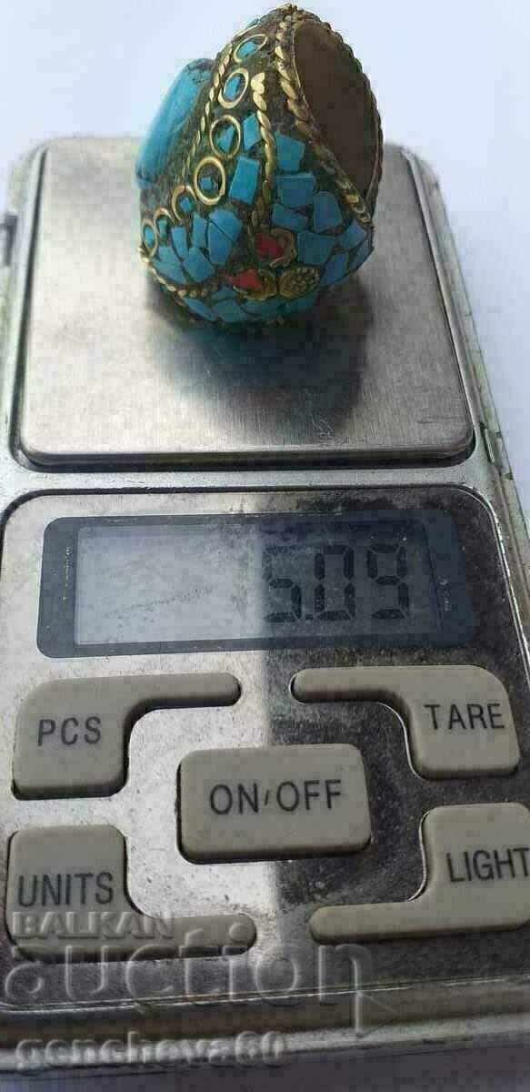 LARGE Tibetan Turquoise Ring - 7 LARGE Tibetan Turquoise Ring - 7