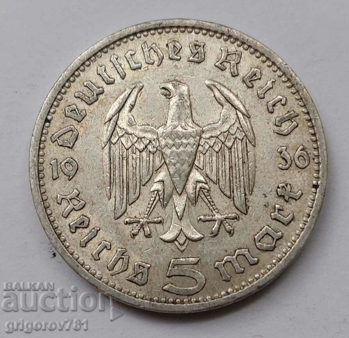 5 Mark Silver Γερμανία 1936 A III Reich Silver Coin #37