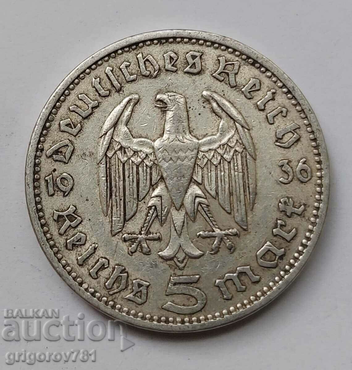 5 Mark Silver Germany 1936 A III Reich Silver Coin #42