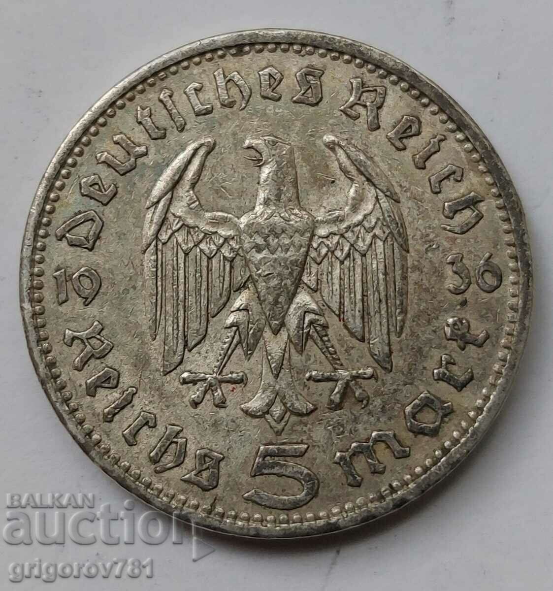 5 марки сребро Германия 1936 A III Райх  сребърна монета №44