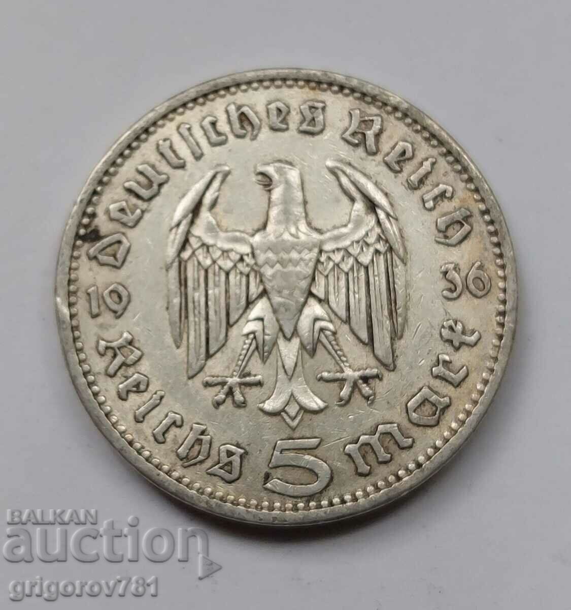 5 Mark Silver Germany 1936 A III Reich Silver Coin #45