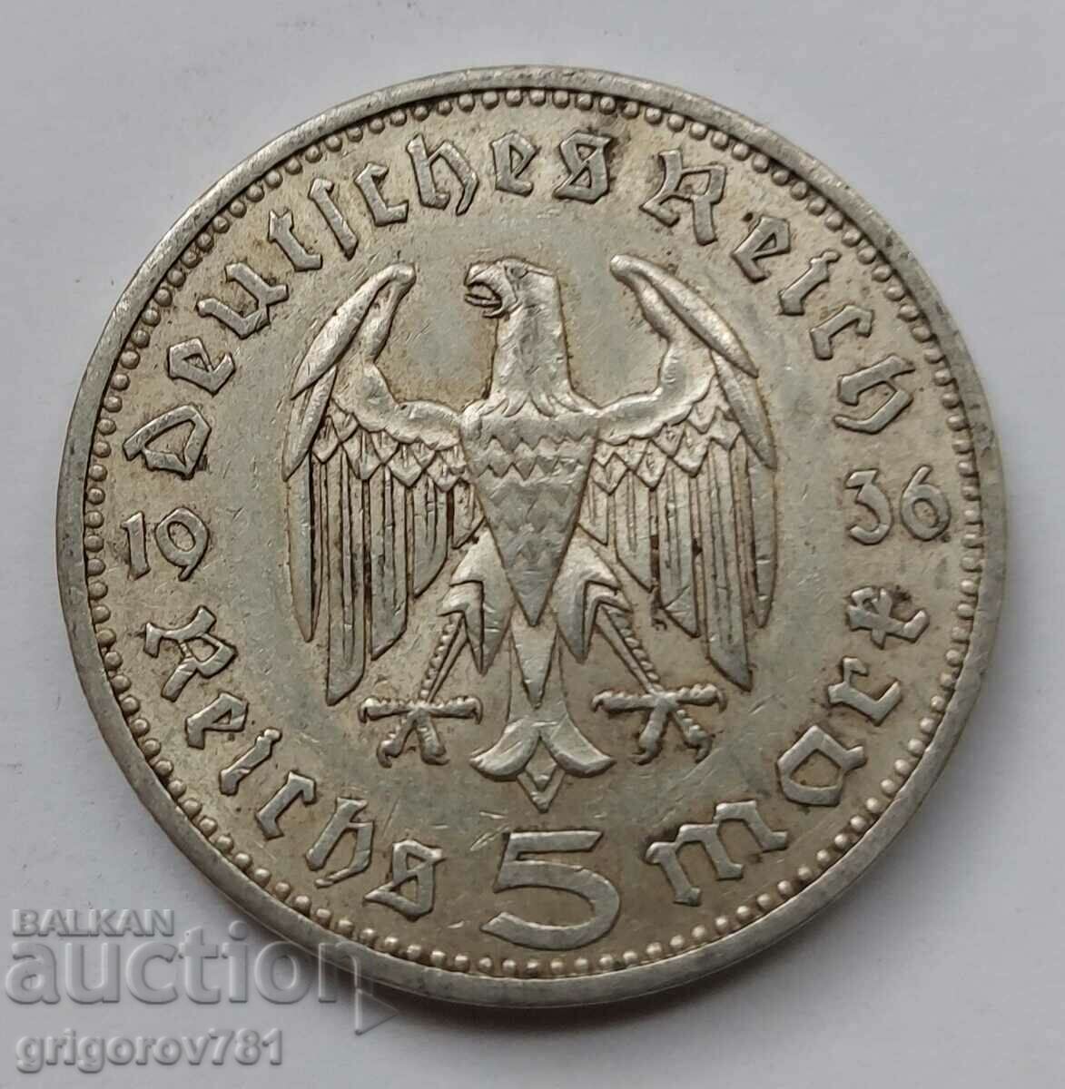 5 марки сребро Германия 1936 A III Райх  сребърна монета №48
