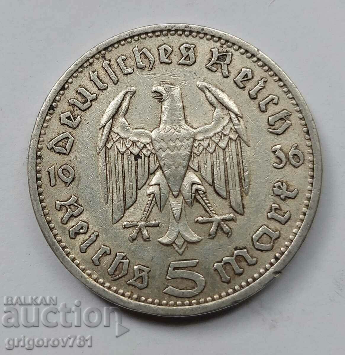 5 марки сребро Германия 1936 A III Райх  сребърна монета №50