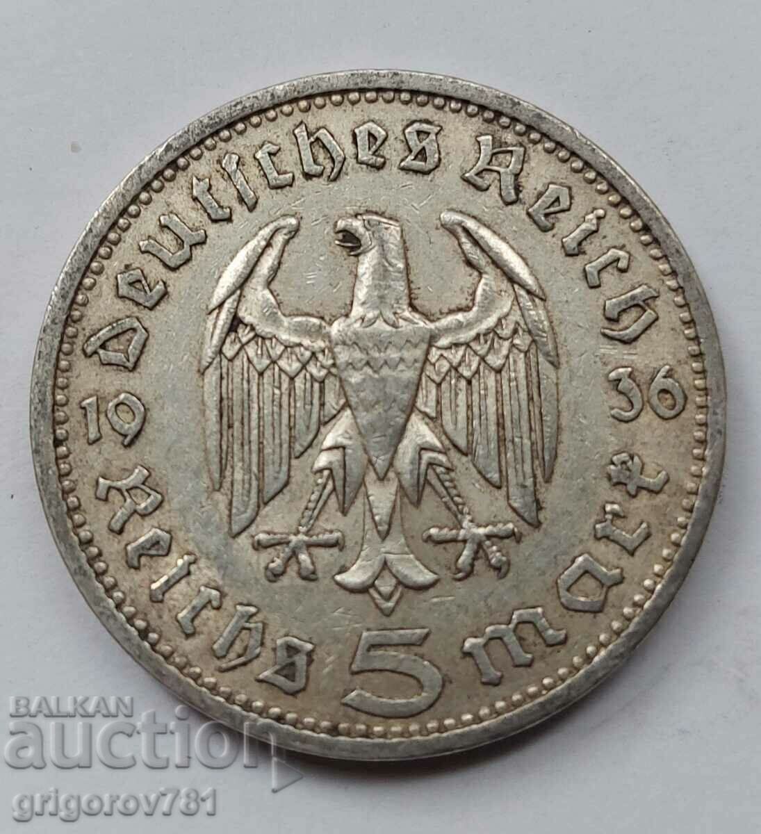 5 mărci de argint Germania 1936 A III Reich Moneda de argint #51