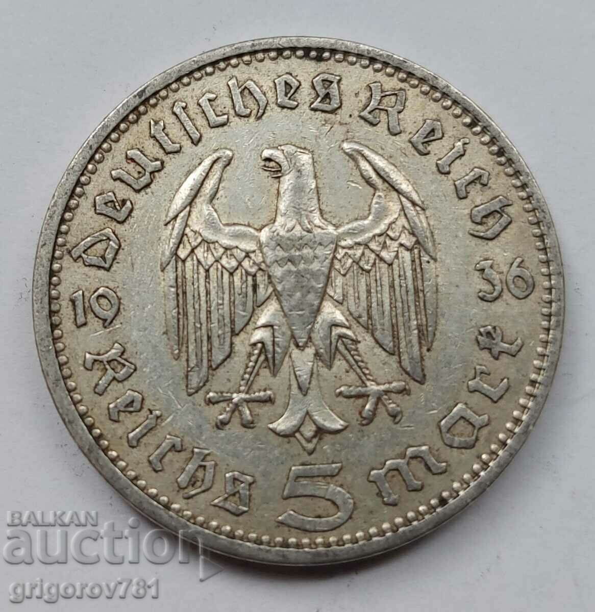 5 Mark Silver Germany 1936 A III Reich Silver Coin #55