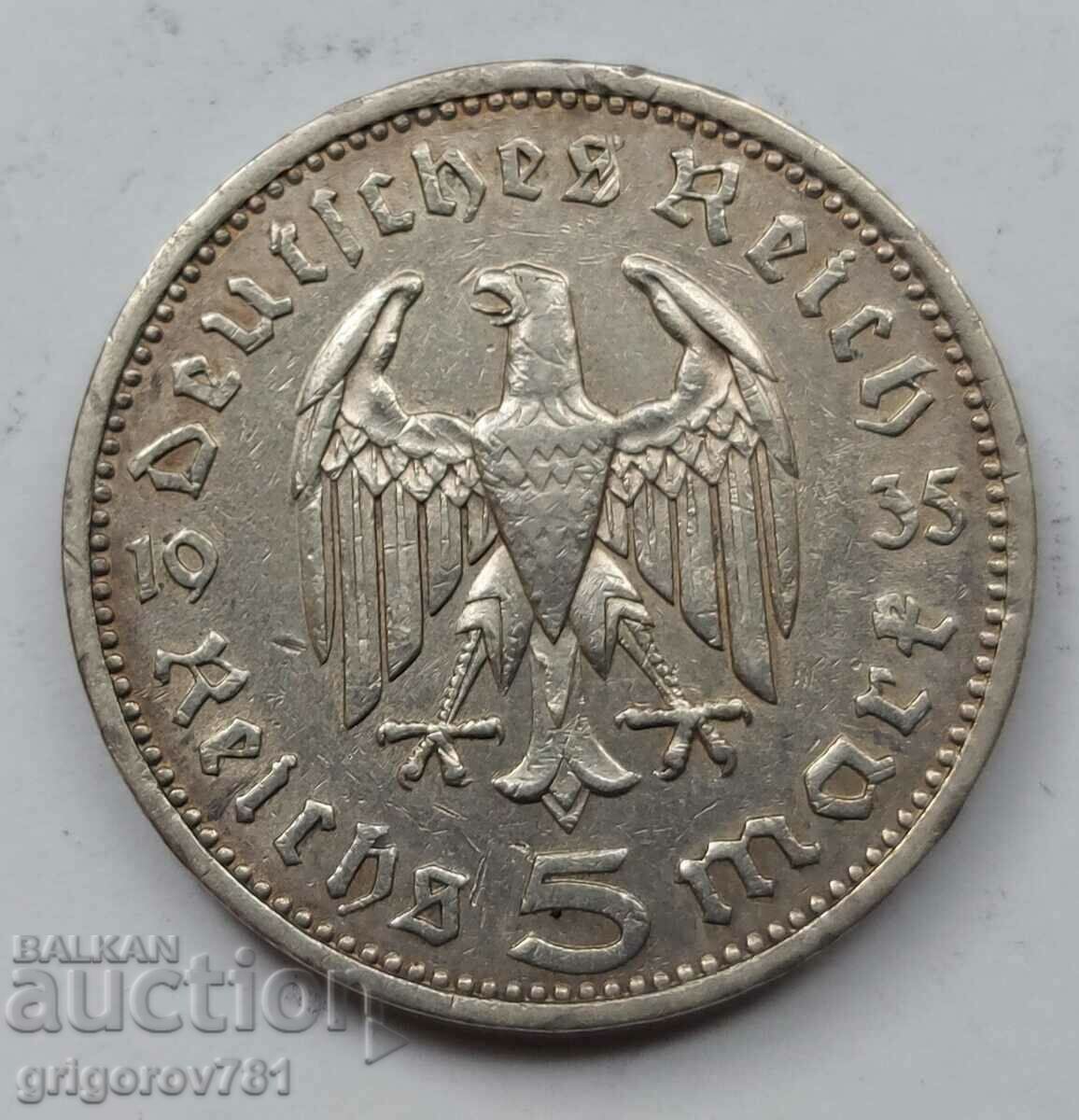 5 mărci de argint Germania 1935 A III Reich Moneda de argint #56