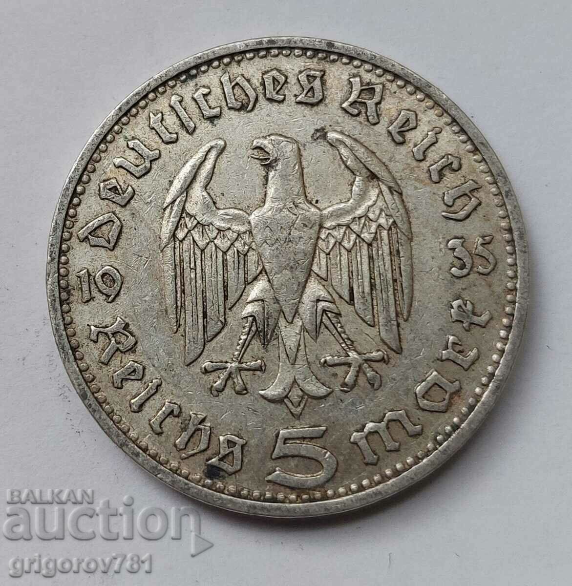 Moneda de argint 5 marci Germania 1935 D III Reich #58