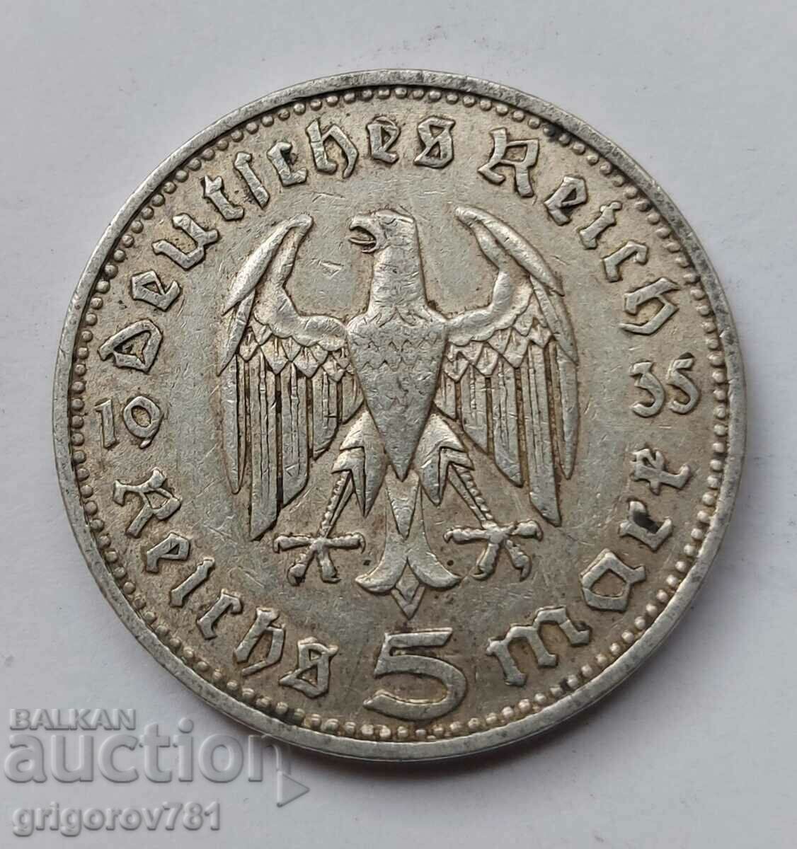 Moneda de argint 5 Mark Germania 1935 D III Reich #60