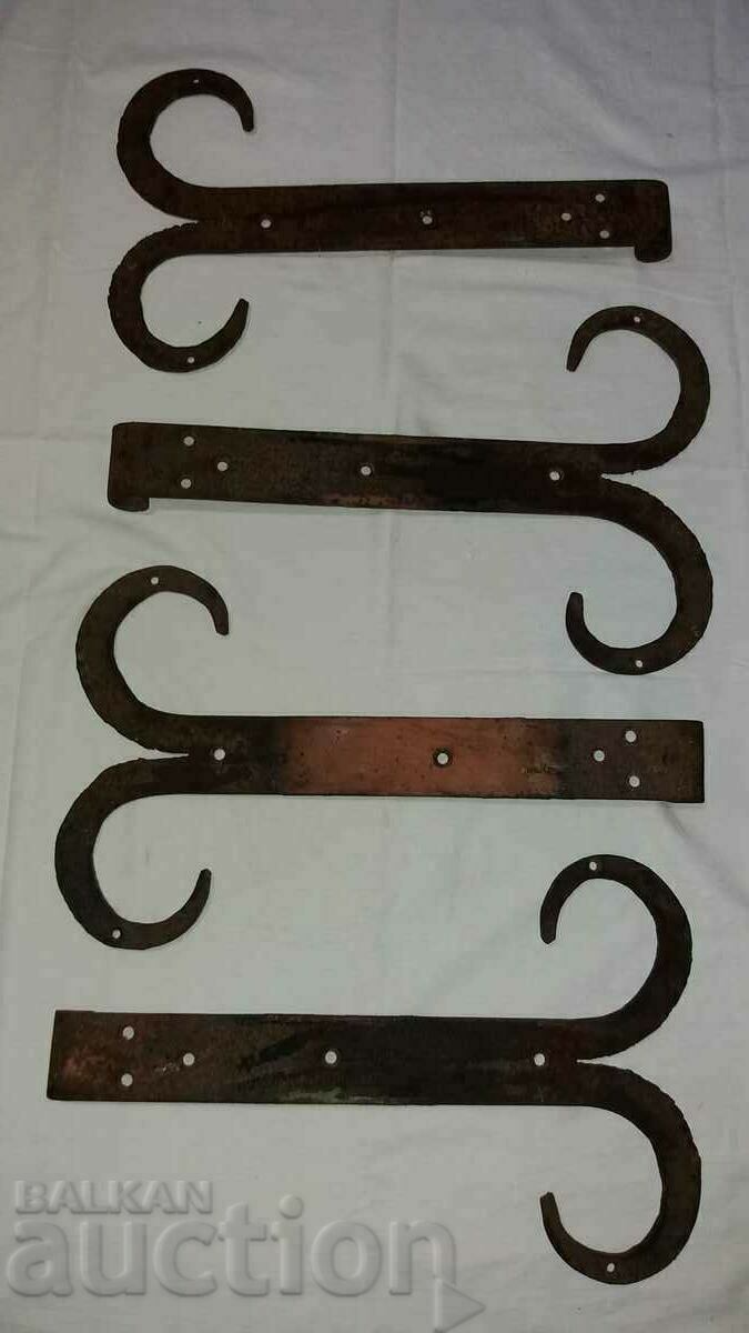 Old large hand-forged hinges from a large country gate - 4 pieces