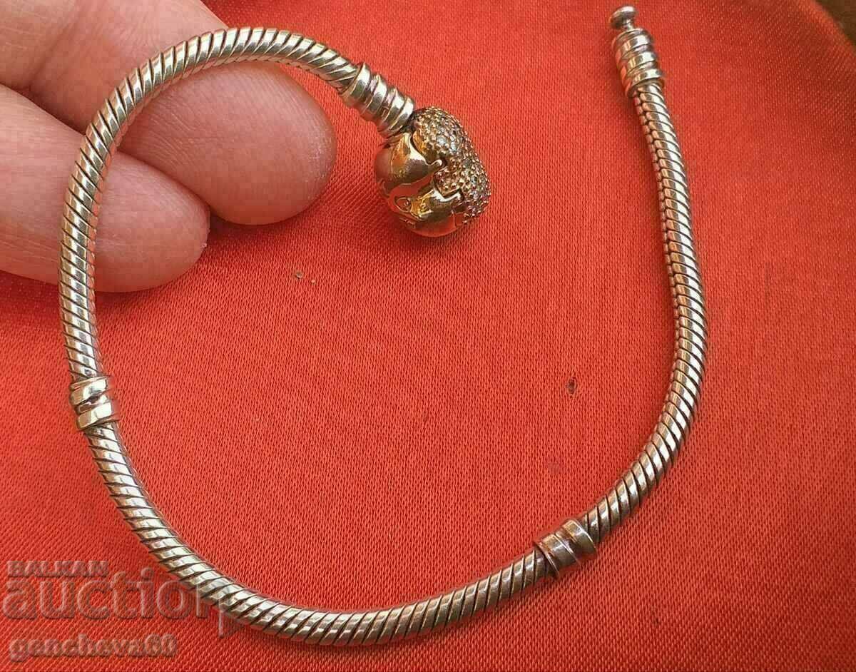 Доставка на PANDORA Сребърна гривна с позлата-сърце Доставка на PANDORA Сребърна гривна с позлата-сърце