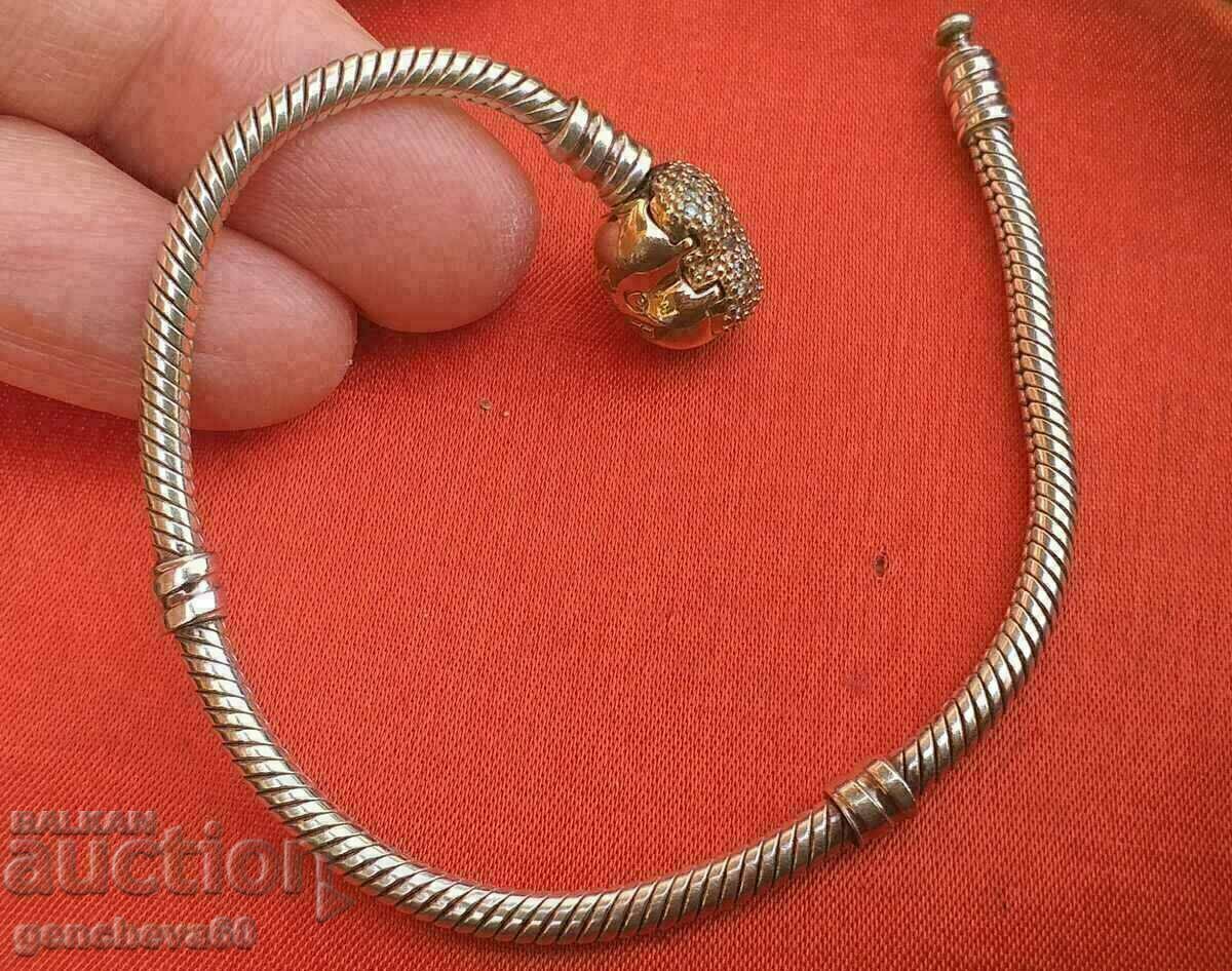 PANDORA Сребърна гривна с позлата-сърце - 5 PANDORA Сребърна гривна с позлата-сърце - 5