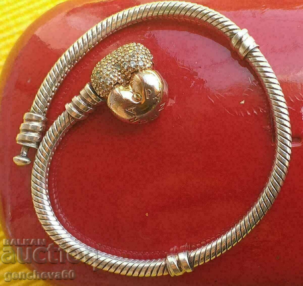 PANDORA Silver bracelet with gold plating - heart