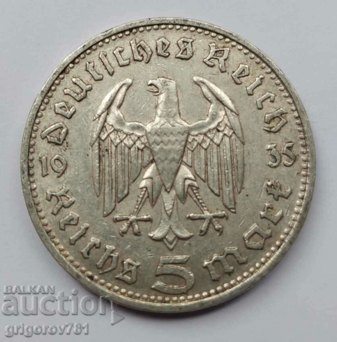 5 марки сребро Германия 1935 D III Райх  сребърна монета №64