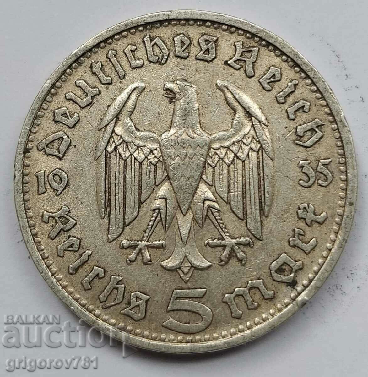 5 марки сребро Германия 1935 D III Райх  сребърна монета №66
