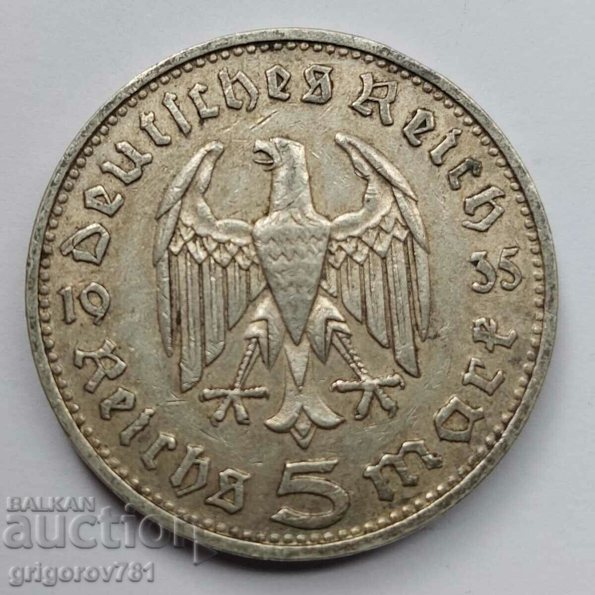Moneda de argint 5 marci Germania 1935 D III Reich #67