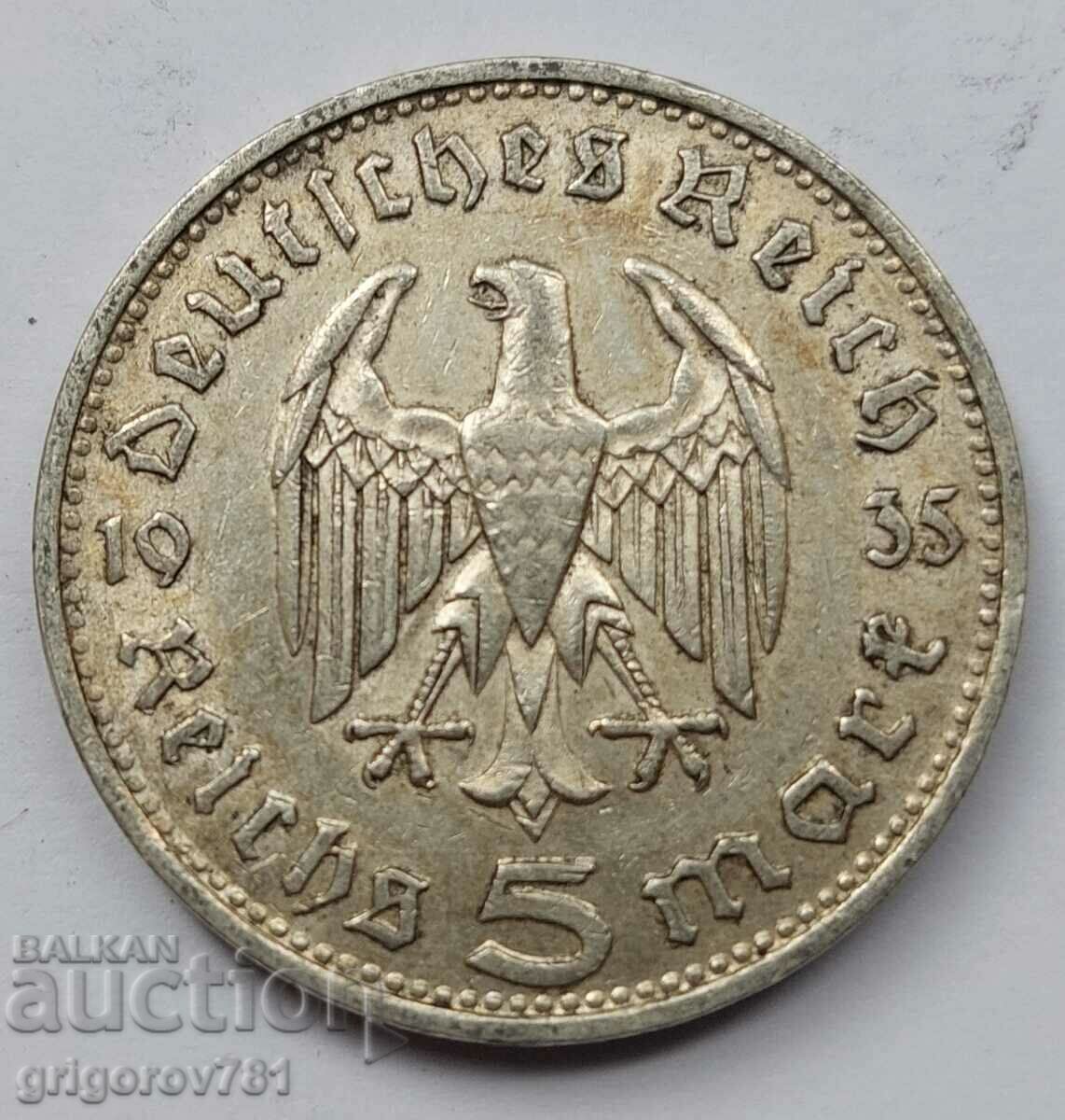 5 марки сребро Германия 1935 D III Райх  сребърна монета №69