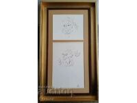 Dechko Uzunov 1899 - 1986 2 pcs. Self-portrait drawings in 1 frame