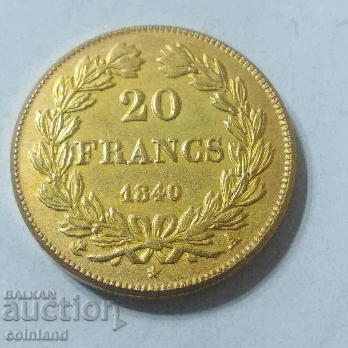 20 francs 1940- REPLICA REPRODUCTION