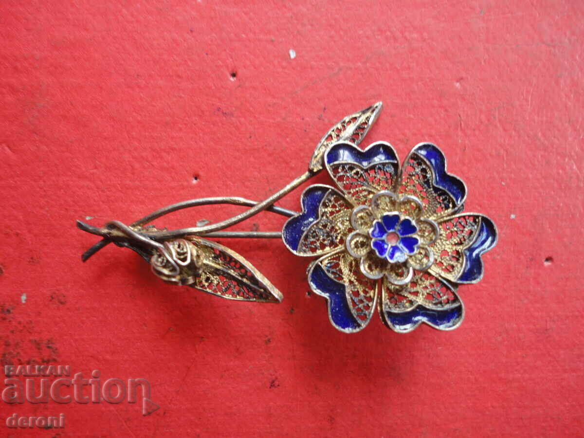 Unique gilded silver brooch with enamel and filigree - 6 Unique gilded silver brooch with enamel and filigree - 6