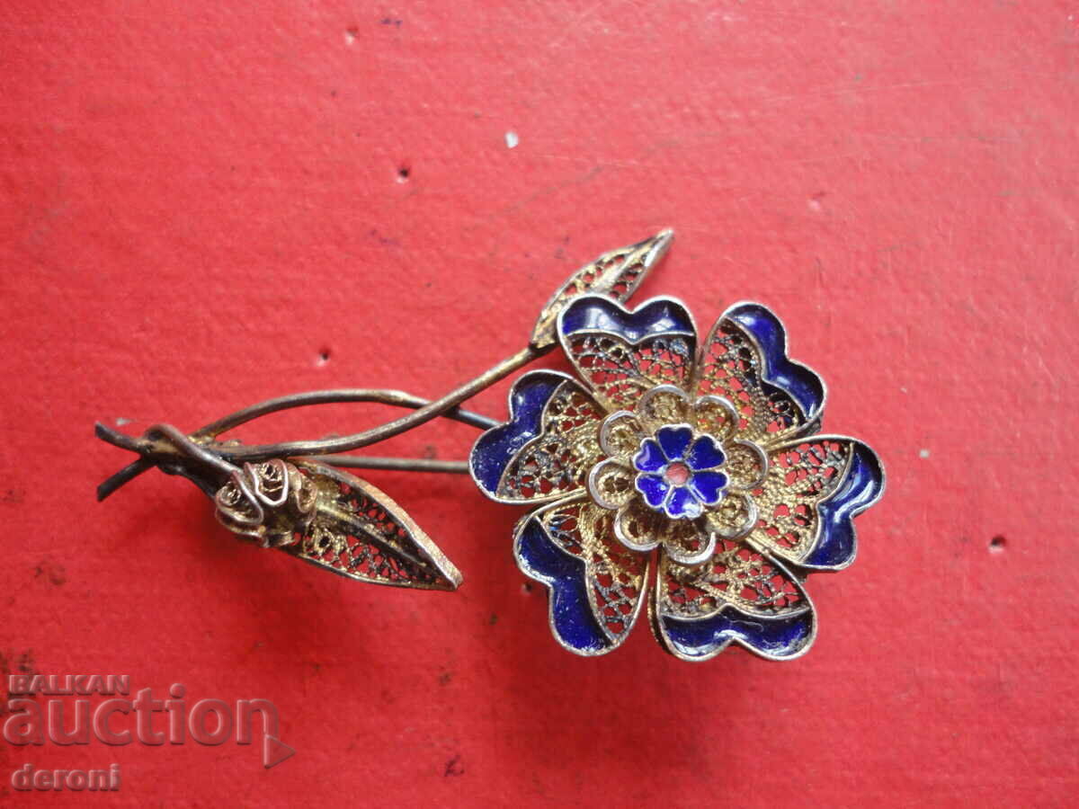 Unique gilded silver brooch with enamel and filigree - 7 Unique gilded silver brooch with enamel and filigree - 7