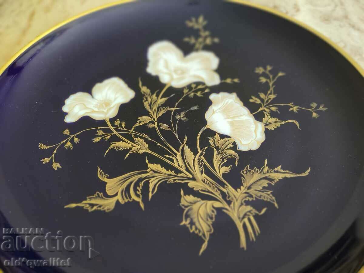 Auction Porcelain plate - flowers, gold rim, Cobalt, Germany Auction Porcelain plate - flowers, gold rim, Cobalt, Germany