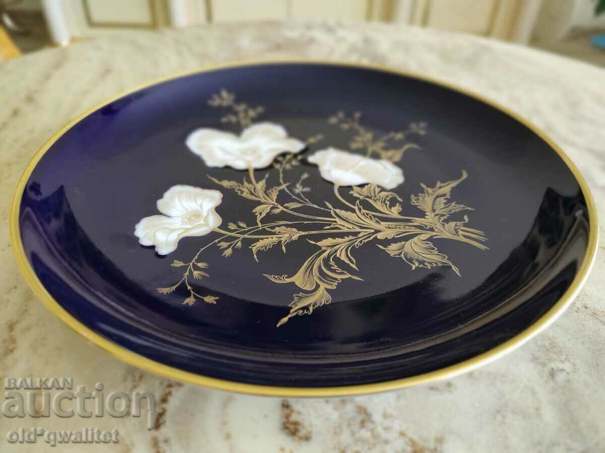 Porcelain plate - flowers, gold rim, Cobalt, Germany - 6 Porcelain plate - flowers, gold rim, Cobalt, Germany - 6