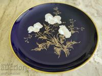 Порцеланова чиния - цветя,  златен кант, Кобалт, Германия