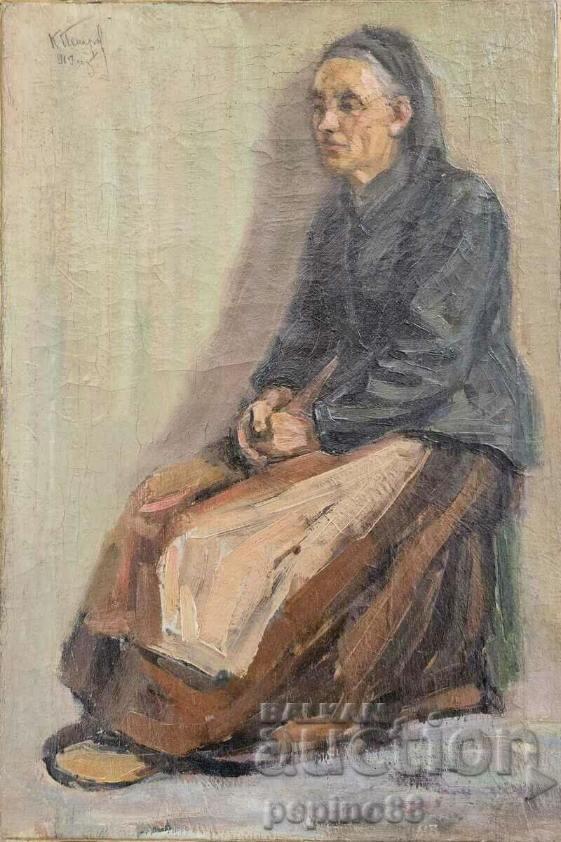Коста Петров /1894-1973/ Портрет На Стара Жена 1919г.