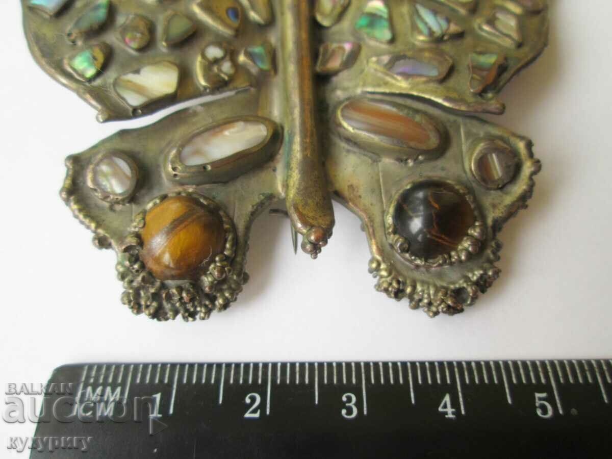 Auction  Old large brooch Butterfly stones and mother-of-pearl handmade