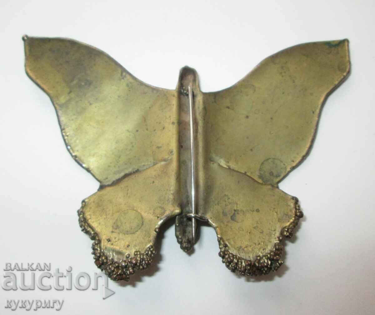 Old large brooch Butterfly stones and mother-of-pearl handmade - 5