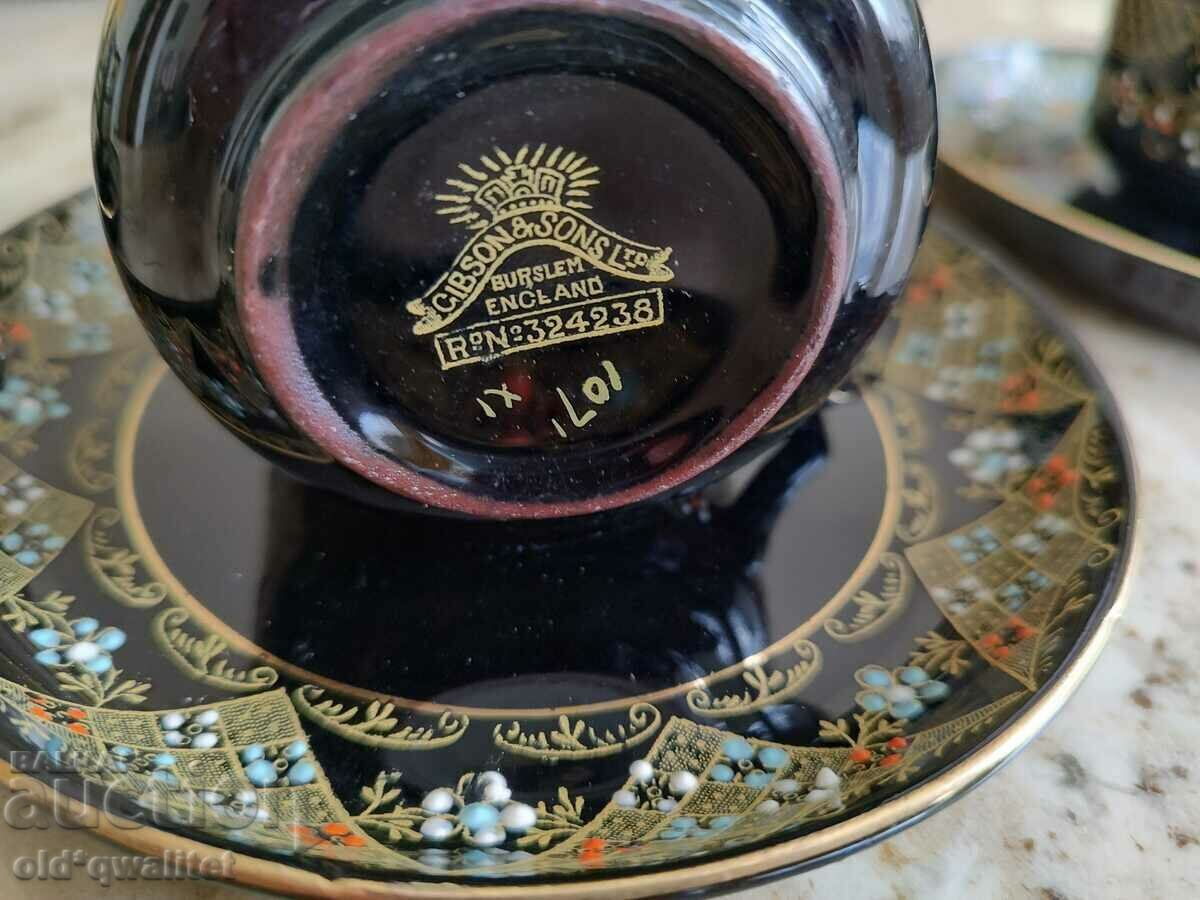 Auction Service - flowers zl. edging, relief, 4 pers., England ceramics Auction Service - flowers zl. edging, relief, 4 pers., England ceramics