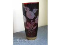 1968 large ruby red flower vase engraved