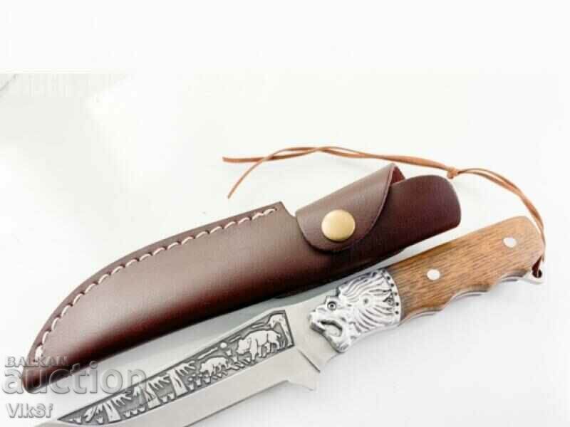 Παράδοση Πλούσια διπλής όψης χαραγμένο κυνηγετικό μαχαίρι με λιοντάρι 130x255 Παράδοση Πλούσια διπλής όψης χαραγμένο κυνηγετικό μαχαίρι με λιοντάρι 130x255