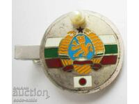 Стара щипка за вратовръзка сребро емайл Соц герб НРБ