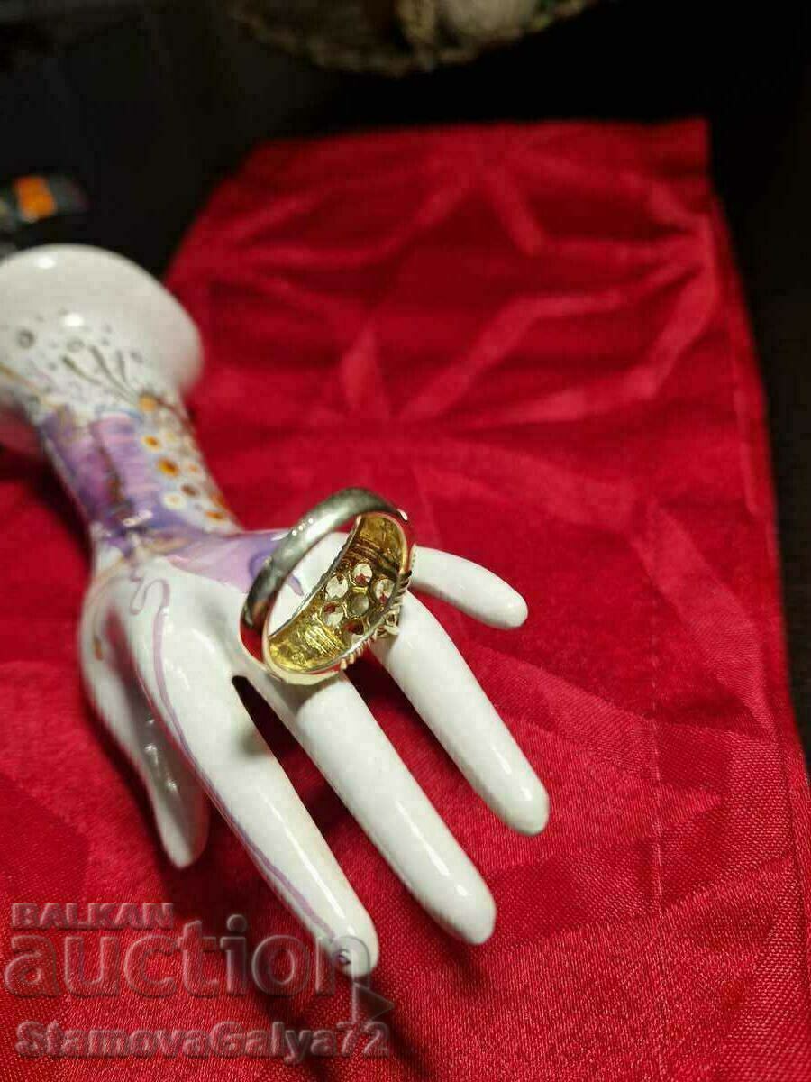 Un frumos inel de argint cu placare cu aur și citrin - 5