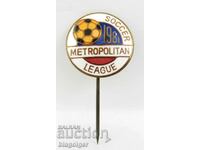 Insigna de fotbal rară-Liga de fotbal din SUA-Metropolitan-Smalț de top