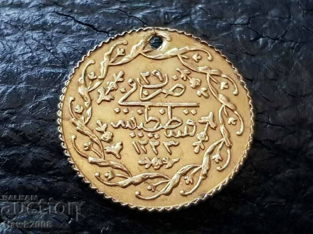 ЗЛАТНА османска турска монета пендар Абдул Меджид 1223 г-29