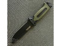 Tactical knife with magnesium lighter, diamond stick, whistle/