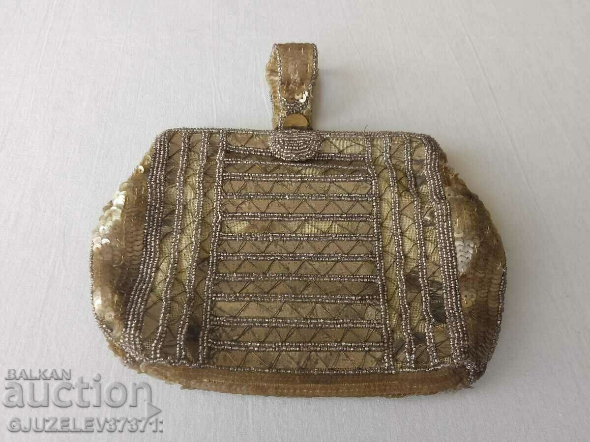 Винтидж чанта -протмоне с стъклени манйста 1920г ръчно изра