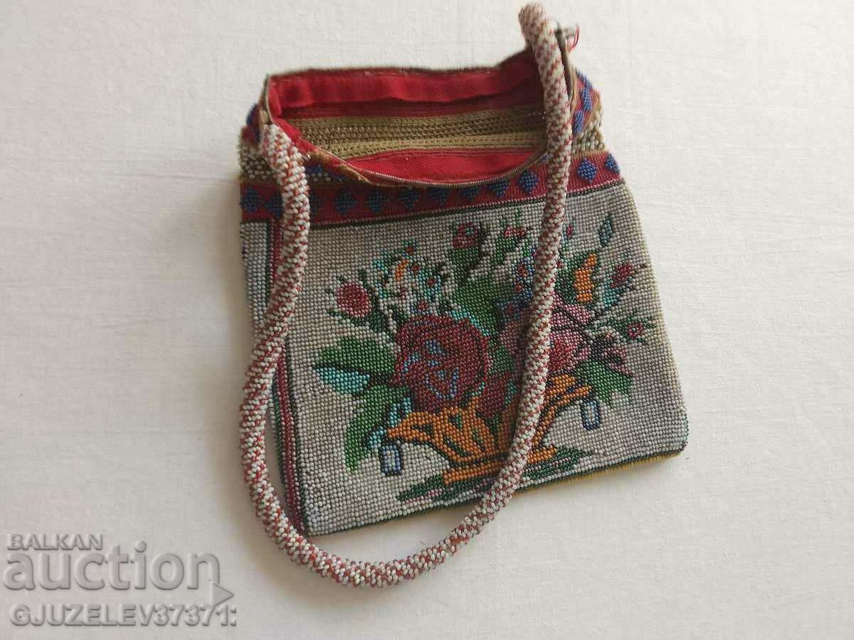 An old handbag made of beads, handmade, period 1900