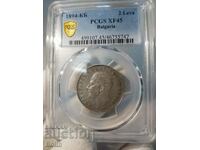 XF 45 Рядка княжеска монета 2 лев 1894 PCGS