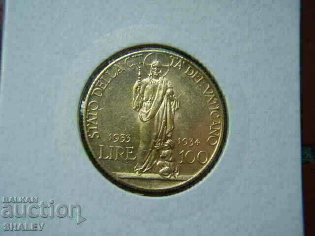 Delivery of 100 Lire 1933-34 Vaticana - AU/Unc (gold) Delivery of 100 Lire 1933-34 Vaticana - AU/Unc (gold)