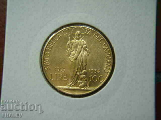 100 λιρέτες 1933-34 Βατικάνα - AU/Unc (χρυσός)