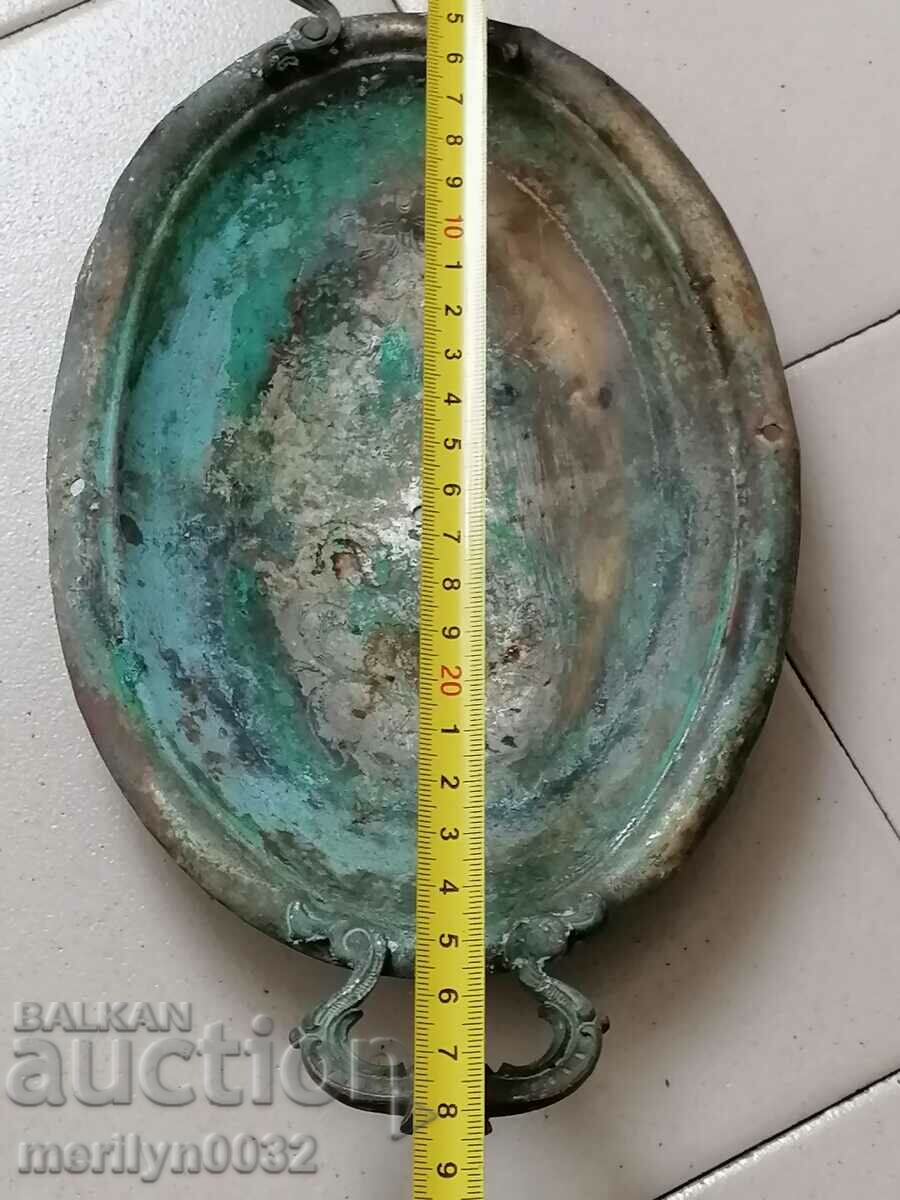 Old brass tray and, casserole, service - 6 Old brass tray and, casserole, service - 6