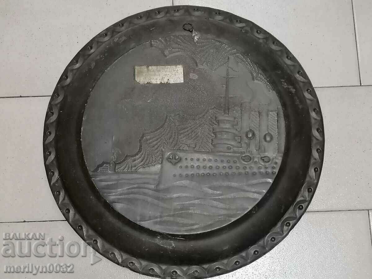 Delivery of Metal panel with the cruiser AURORA with dedication jubilee copper