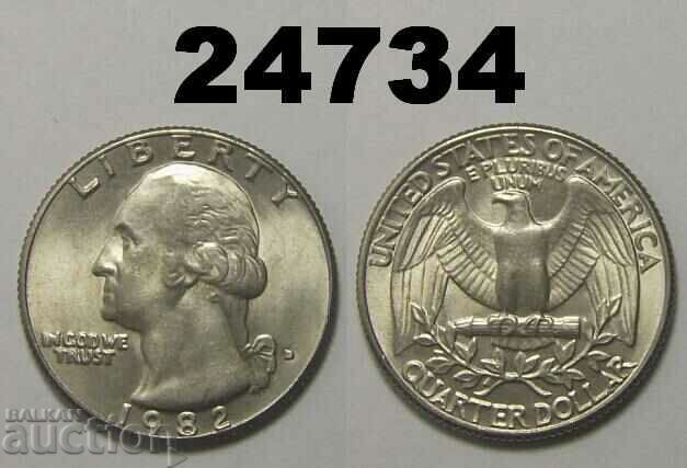 SUA 1/4 dolar 1982 D UNC