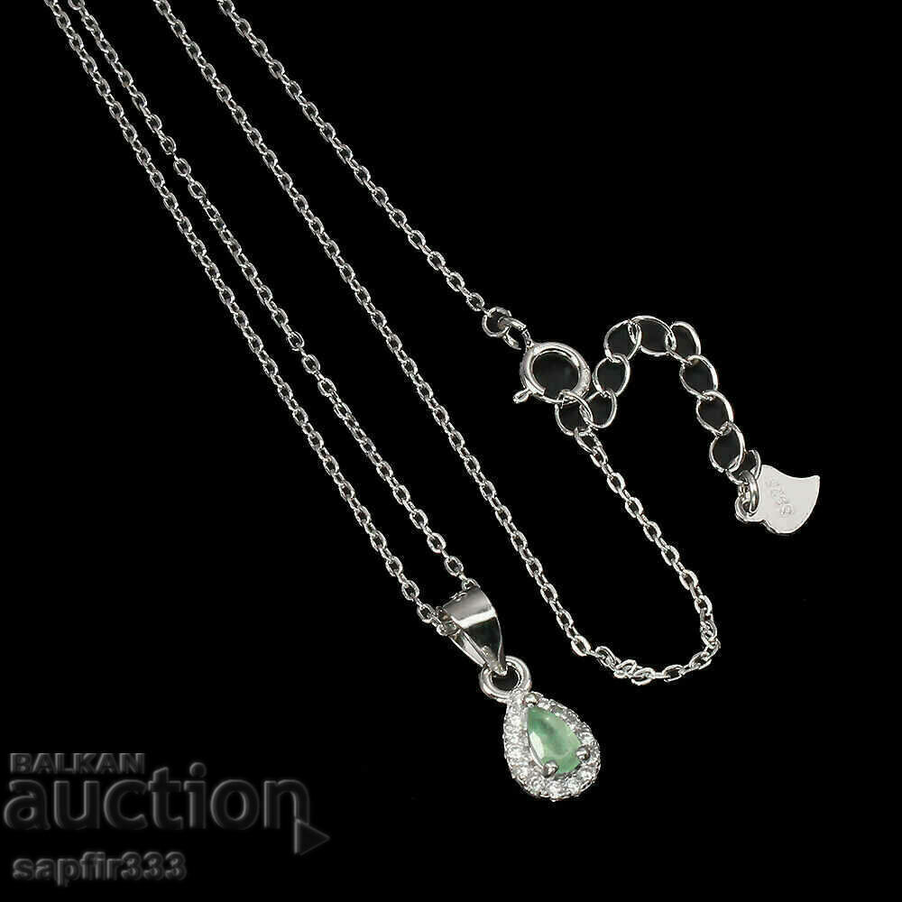 BEAUTIFUL SILVER NECKLACE WITH NATURAL EMERALD AND ZIRCONIA