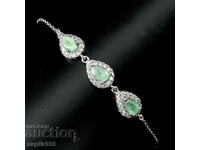 EXCELLENT SILVER BRACELET WITH NATURAL EMERALDS AND ZIRCONIA