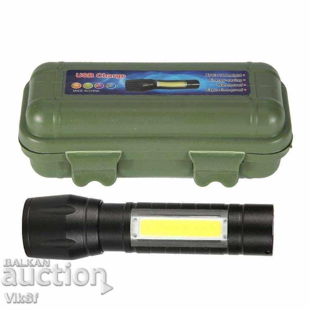 Licitație Mini lanternă USB reîncărcabilă, CREE, lumină LED COB, zoom,