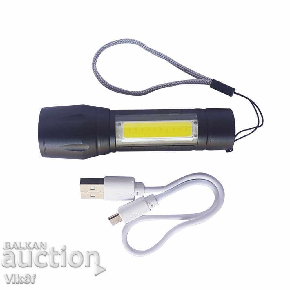 Livrarea Mini lanternă USB reîncărcabilă, CREE, lumină LED COB, zoom,